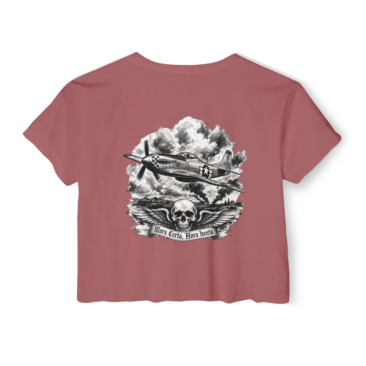 Mors Certa, Hora Incerta - Women's Wisp Ultra-Lightweight Crop Top, graphic tee, cropped, smoked paprika, back