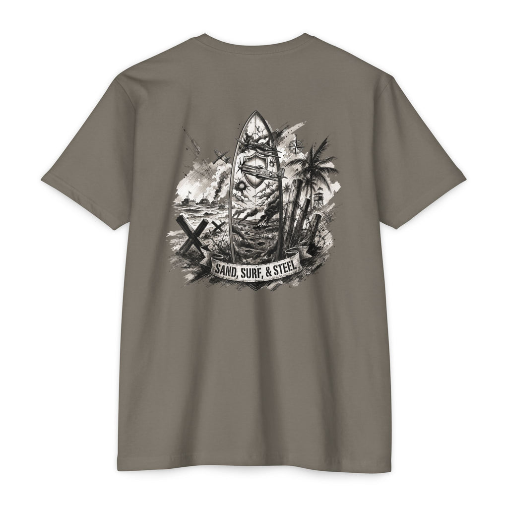 Sand, Surf, Steel - Men's Breach Tee, graphic tee, warm gray, back