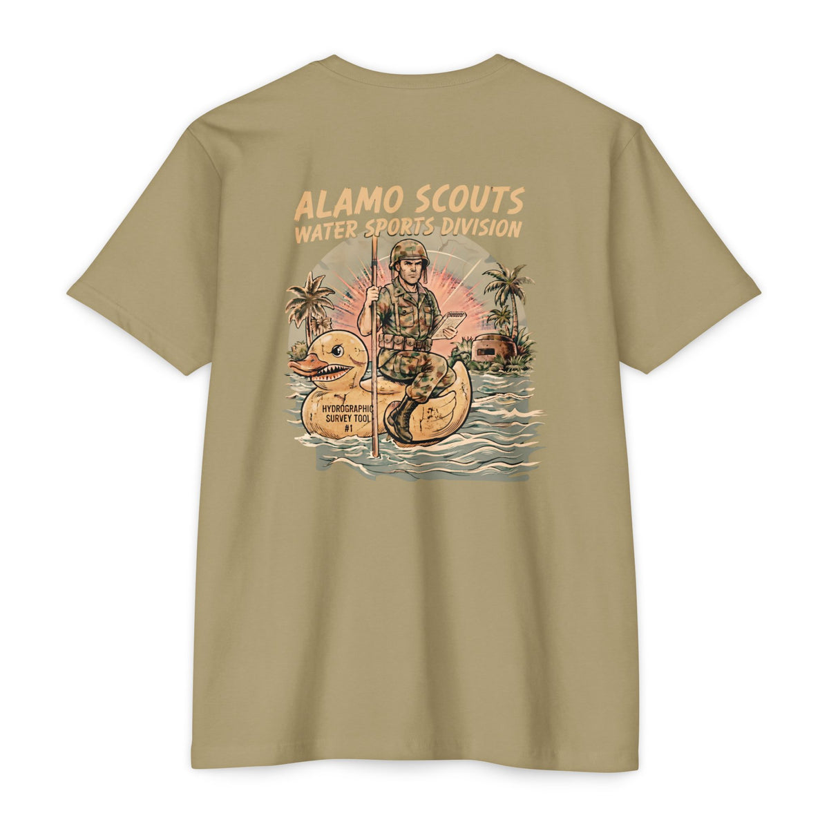 Alamo Scouts Water Sports Division - Men's Breach Tee, graphic tee, light olive, back