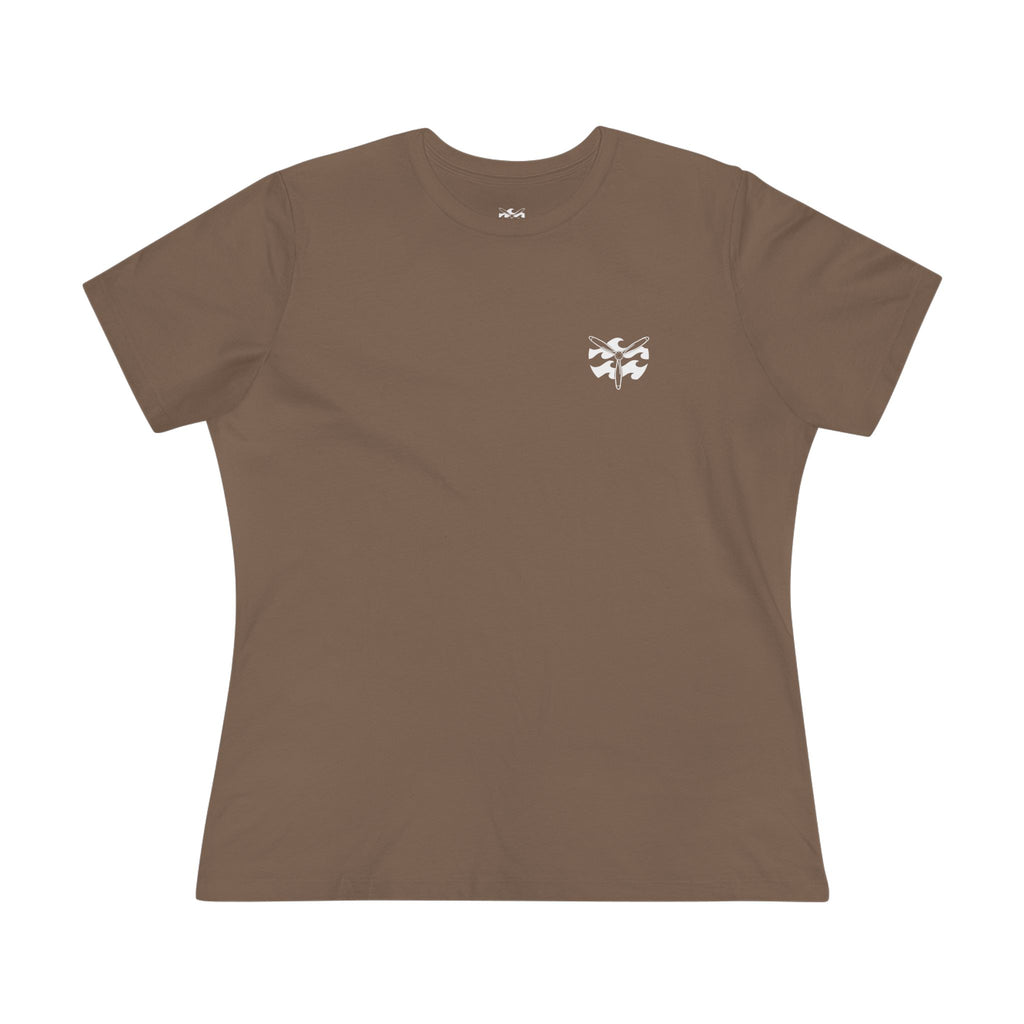 Motorcycle Beachin' - Women's Raven Tee, graphic tee, vintage brown, front