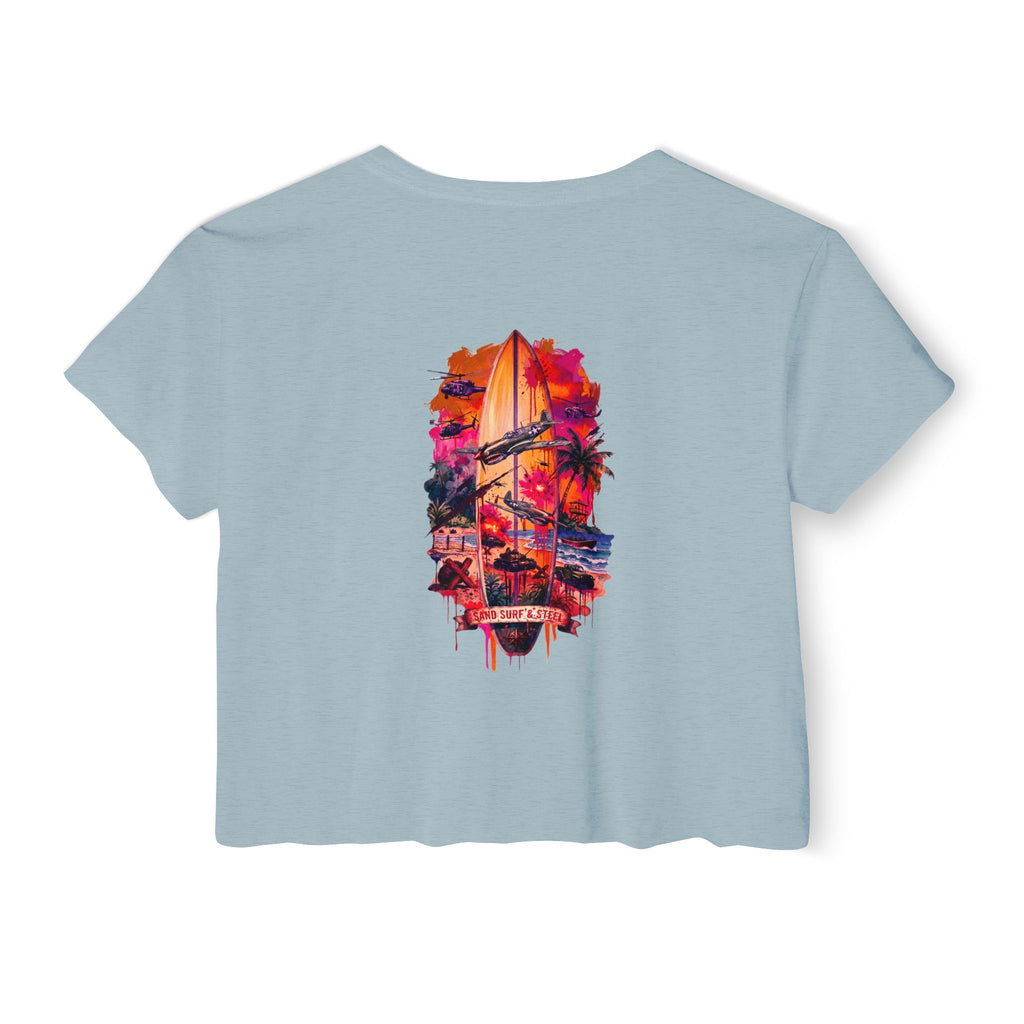 Beachbound Aviator - Women's Wisp Ultra-Lightweight Crop Top, graphic tee, cropped, stonewash denim, back