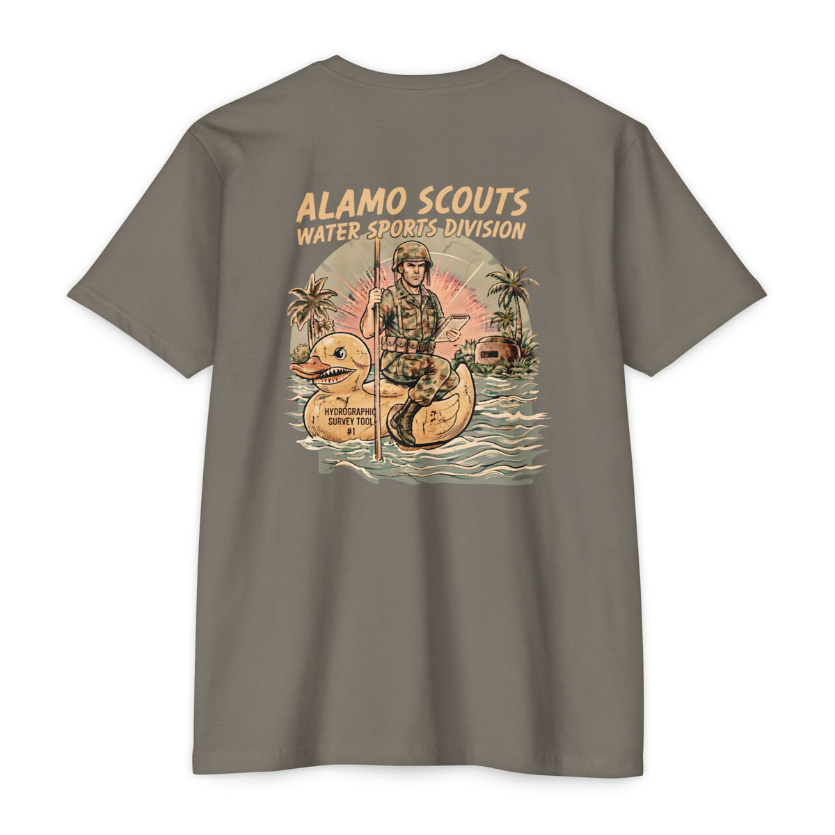 Alamo Scouts Water Sports Division - Men's Breach Tee, graphic tee, stone gray, back
