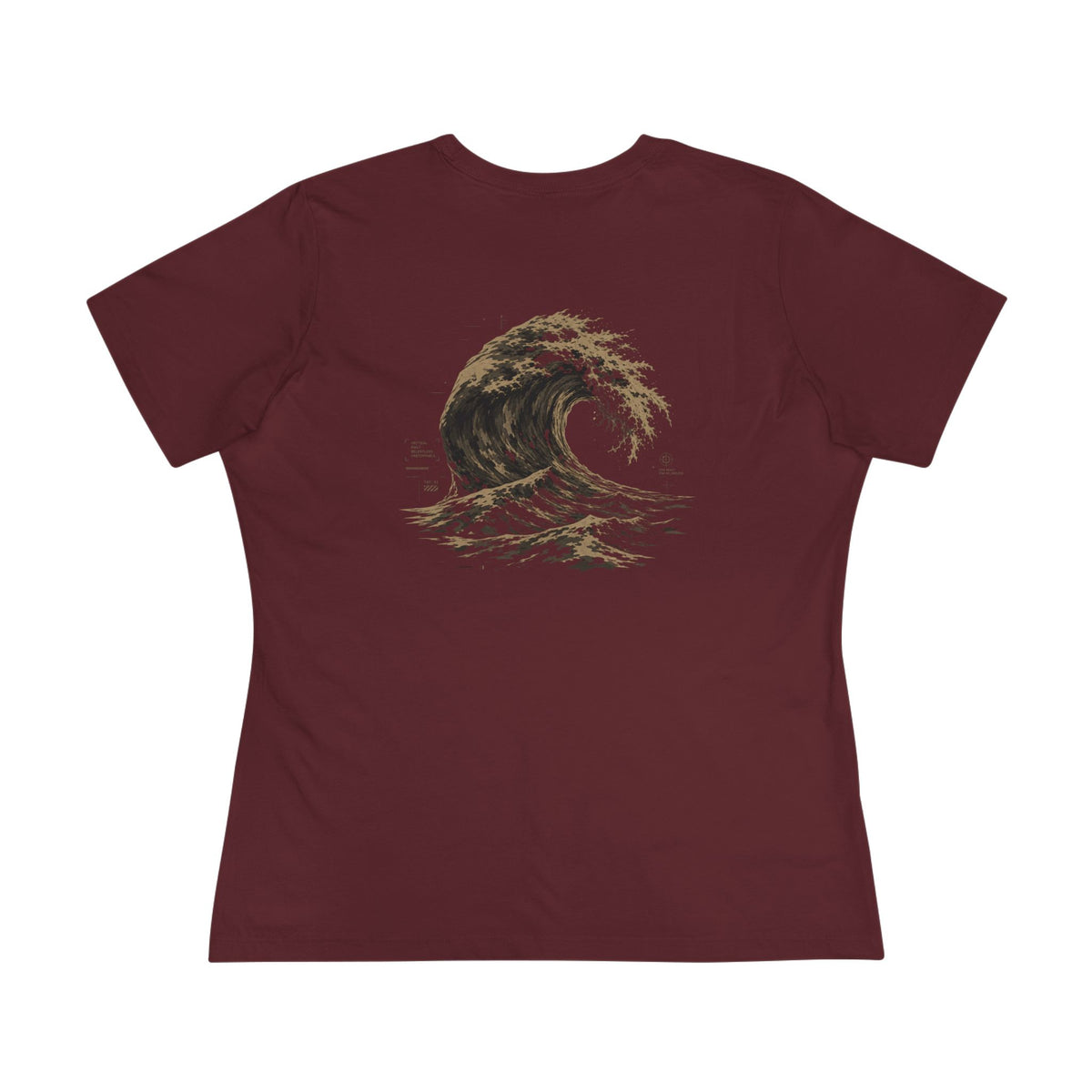 Japanese Wave - Women's Raven Tee, graphic tee, maroon, back